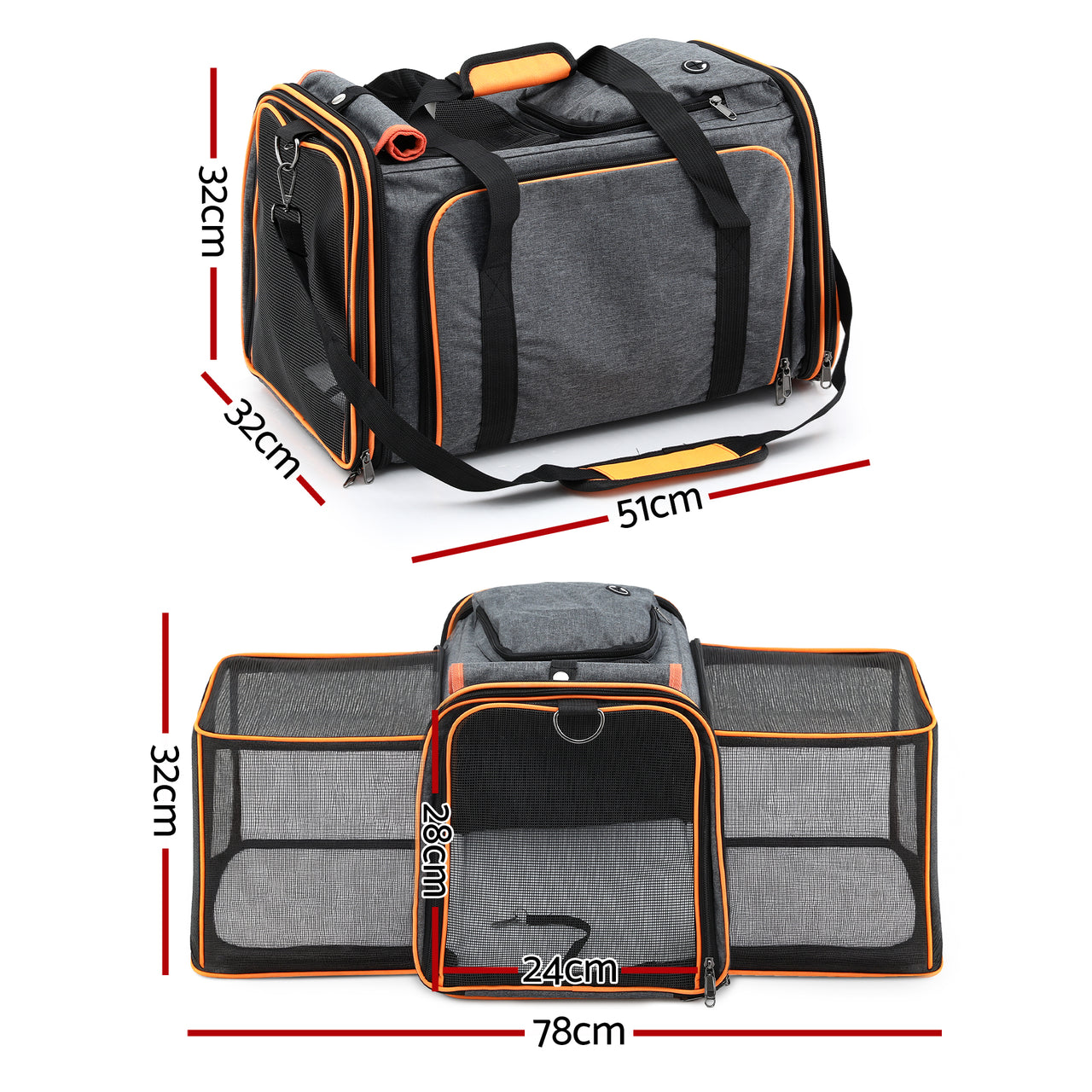 i.Pet Pet Carrier Bag Foldable Expandable Dog Cat Travel Cage Portable Car Kennel
