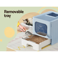 Thumbnail for i.Pet Cat Litter Box Large Tray Kitty Toilet Enclosed Hooded Foldable Cat Litter Box Scoop Blue