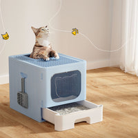 Thumbnail for i.Pet Cat Litter Box Large Tray Kitty Toilet Enclosed Hooded Foldable Cat Litter Box Scoop Blue