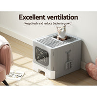 Thumbnail for i.Pet Cat Litter Box Large Tray Kitty Toilet Enclosed Hooded Foldable Cat Litter Box Scoop Grey