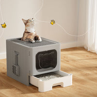 Thumbnail for i.Pet Cat Litter Box Large Tray Kitty Toilet Enclosed Hooded Foldable Cat Litter Box Scoop Grey