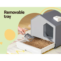 Thumbnail for i.Pet Cat Litter Box Large Tray Kitty Toilet Enclosed Cat Litter Box Hooded Scoop Mat Grey