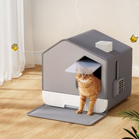 Thumbnail for i.Pet Cat Litter Box Large Tray Kitty Toilet Enclosed Cat Litter Box Hooded Scoop Mat Grey