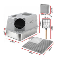 Thumbnail for i.Pet Cat Litter Box Large Stainless Steel High Sided Pet Toilet Odour Control