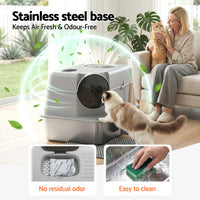 Thumbnail for i.Pet Cat Litter Box Large Stainless Steel High Sided Pet Toilet Odour Control