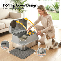 Thumbnail for i.Pet Cat Litter Box Large Stainless Steel High Sided Pet Toilet Odour Control