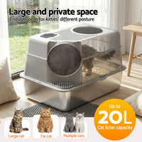 Thumbnail for i.Pet Cat Litter Box Large Stainless Steel High Sided Pet Toilet Odour Control