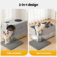 Thumbnail for i.Pet Cat Litter Box Large Stainless Steel High Sided Pet Toilet Odour Control