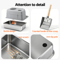 Thumbnail for i.Pet Cat Litter Box Large Stainless Steel High Sided Pet Toilet Odour Control