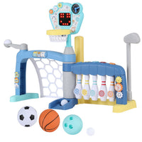 Thumbnail for Keezi Kids Basketball Hoop Stand Bowling Baseball Golf Game Sports Toys Set Blue