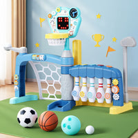 Thumbnail for Keezi Kids Basketball Hoop Stand Bowling Baseball Golf Game Sports Toys Set Blue