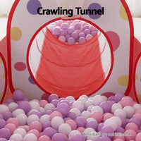 Thumbnail for Keezi Kids Playhouse Play Tent Pop Up Teepee Ball Pit Tunnel Basketball Hoop Red
