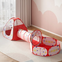 Thumbnail for Keezi Kids Playhouse Play Tent Pop Up Teepee Ball Pit Tunnel Basketball Hoop Red