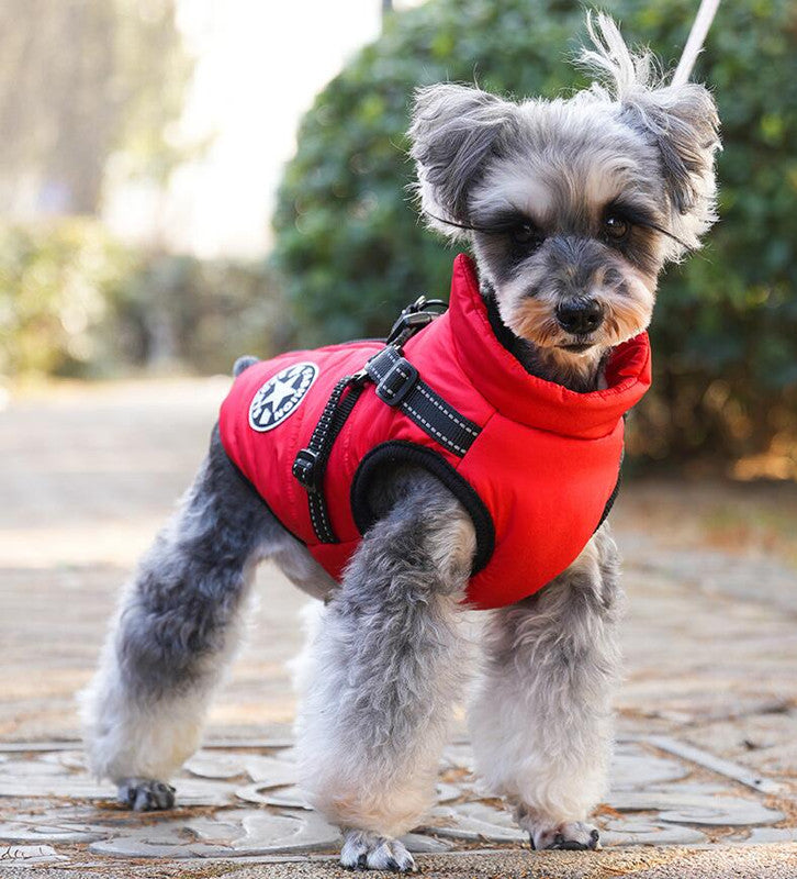 Waterproof Dog Winter Jacket with Harness and Fleece, Compatible with Orange S Size