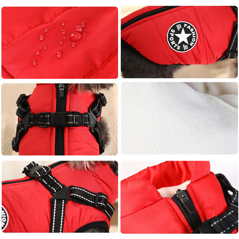 Waterproof Dog Winter Jacket with Harness and Fleece, Compatible with Orange S Size