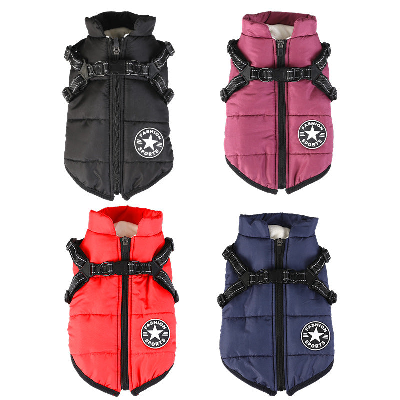 Waterproof Dog Winter Jacket with Harness and Fleece, Compatible with Orange S Size