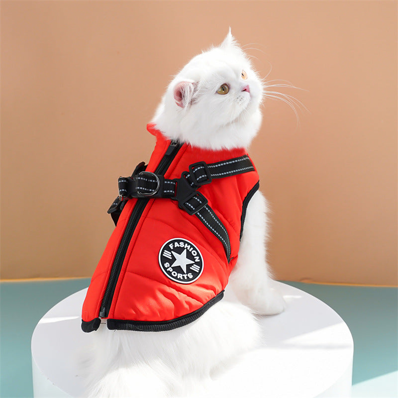 Waterproof Dog Winter Jacket with Harness and Fleece, Compatible with Orange S Size