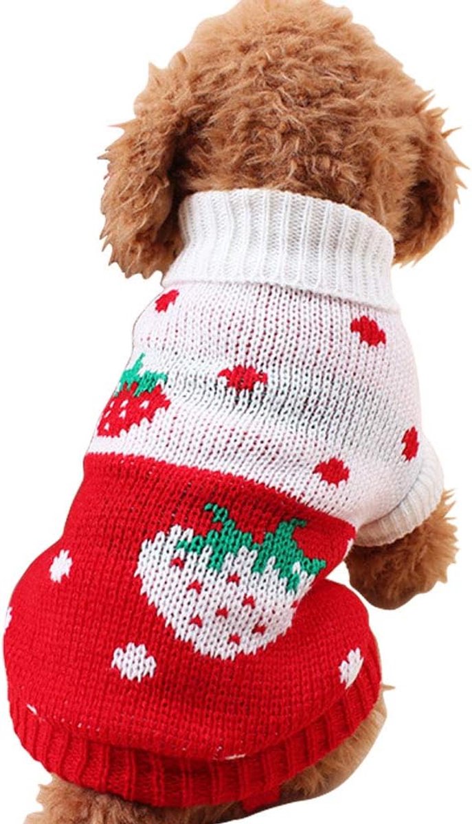 Dog Coat - Dog Sweater - Classic Turtleneck Knit Dog Sweater - Warm Winter Dog Clothes - Cute Strawberry Heart Pattern - Perfect for Small and Medium Dogs - Red - Size XXL