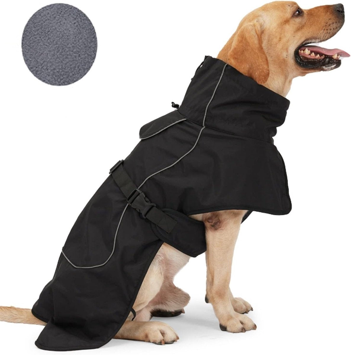 Dog Raincoat - Dog Jacket - Waterproof Winter Dog Coats - Windproof Dog Coat - Winter Dog Coat - Reflective Strip - Black - Size L - Perfect for Small and Medium Dogs