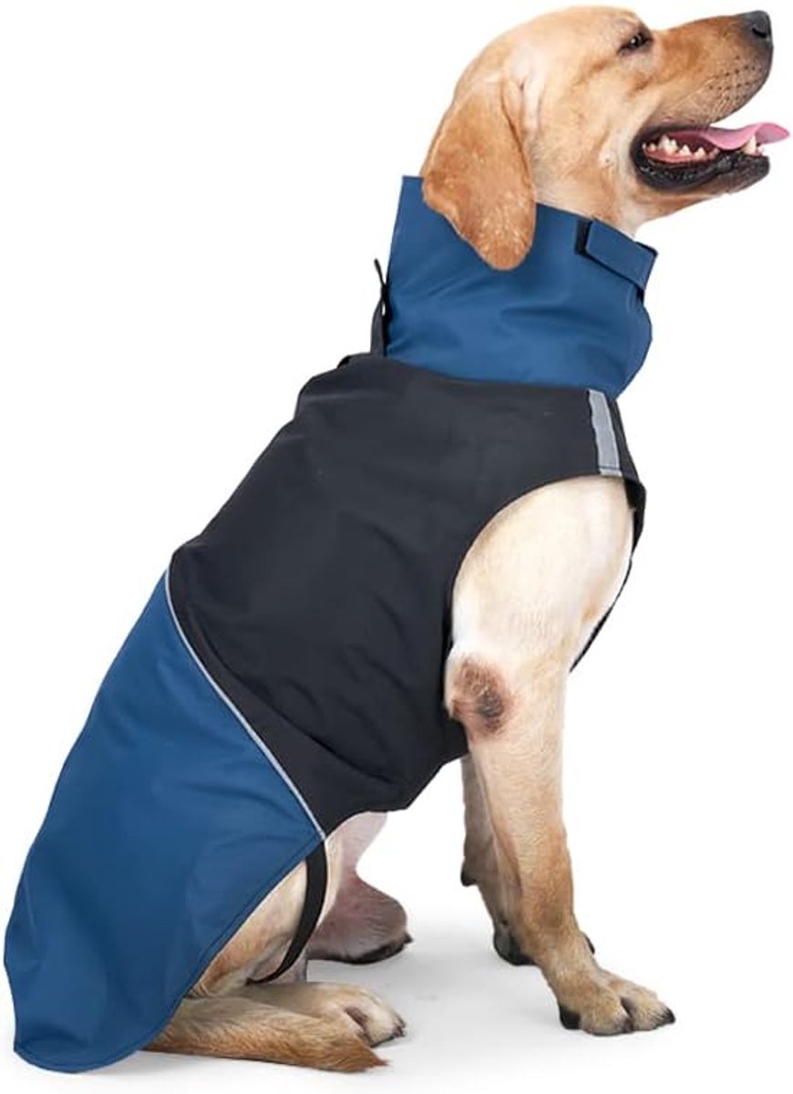 Dog Raincoat - Dog Jacket - Waterproof Winter Dog Jackets - Windproof Dog Jacket - Winter Dog Jacket - Reflective Strip - Perfect for Small Dogs - Medium-Sized Dogs - Blue and Black - Size M