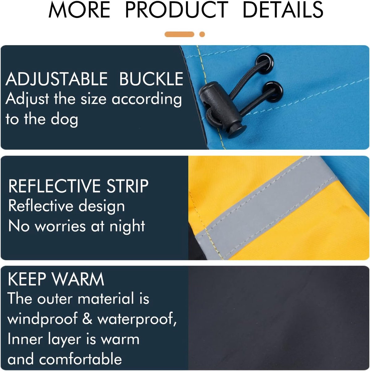 Dog Raincoat - Dog Jacket - Waterproof Winter Dog Jackets - Windproof Dog Jacket - Winter Dog Jacket - Reflective Strip - Perfect for Small Dogs - Medium-Sized Dogs - Blue and Black - Size M