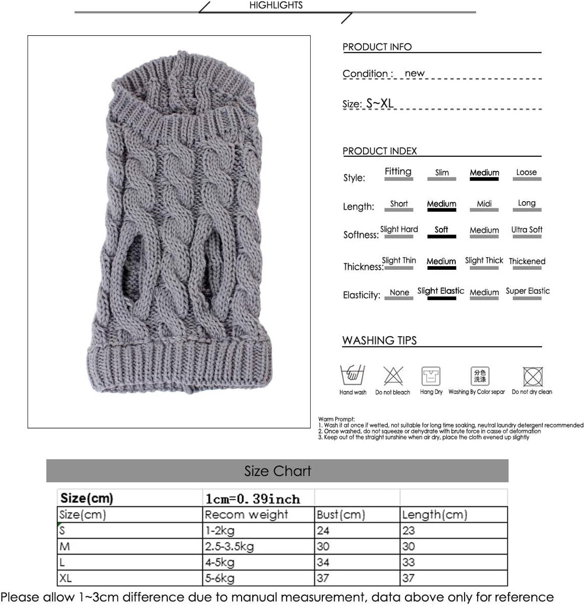 Dog Coat - Dog Vest - Warm Dog Coat - Winter Dog Sweater - Soft Knitted Wool Dog Clothes - Crochet Coat - Perfect for Small and Medium Dogs - Size M - Grijs