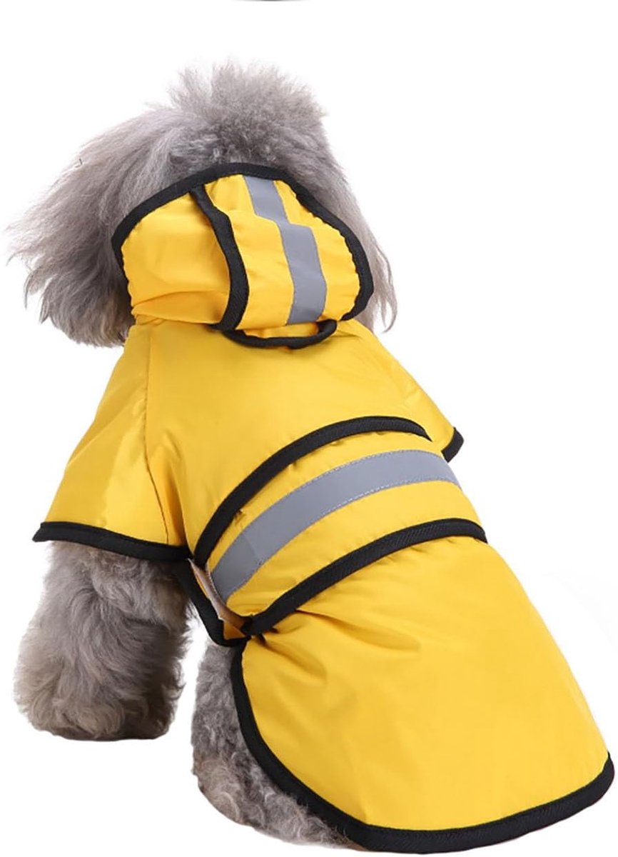 Dog Coat - Dog Raincoat - Reflective Dog Raincoat - With Hood - Adjustable Raincoat - Lightweight Raincoat - Yellow - Size M - Perfect for Small and Medium-Sized Dogs