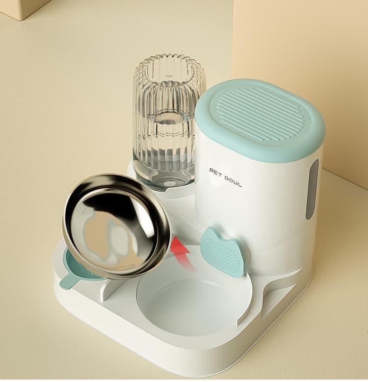 2-in-1 Automatic Cat Feeder and Water Dispenser for Pets, Compatible with Cats and Dogs, Yellow