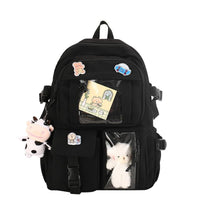Thumbnail for 1 Black Children's Cute Backpack with Pins and Plush Pendant, School Travel Backpack for Girls, Waterproof