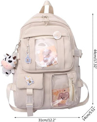 Thumbnail for 1 Black Children's Cute Backpack with Pins and Plush Pendant, School Travel Backpack for Girls, Waterproof