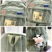 Thumbnail for 1 Black Children's Cute Backpack with Pins and Plush Pendant, School Travel Backpack for Girls, Waterproof