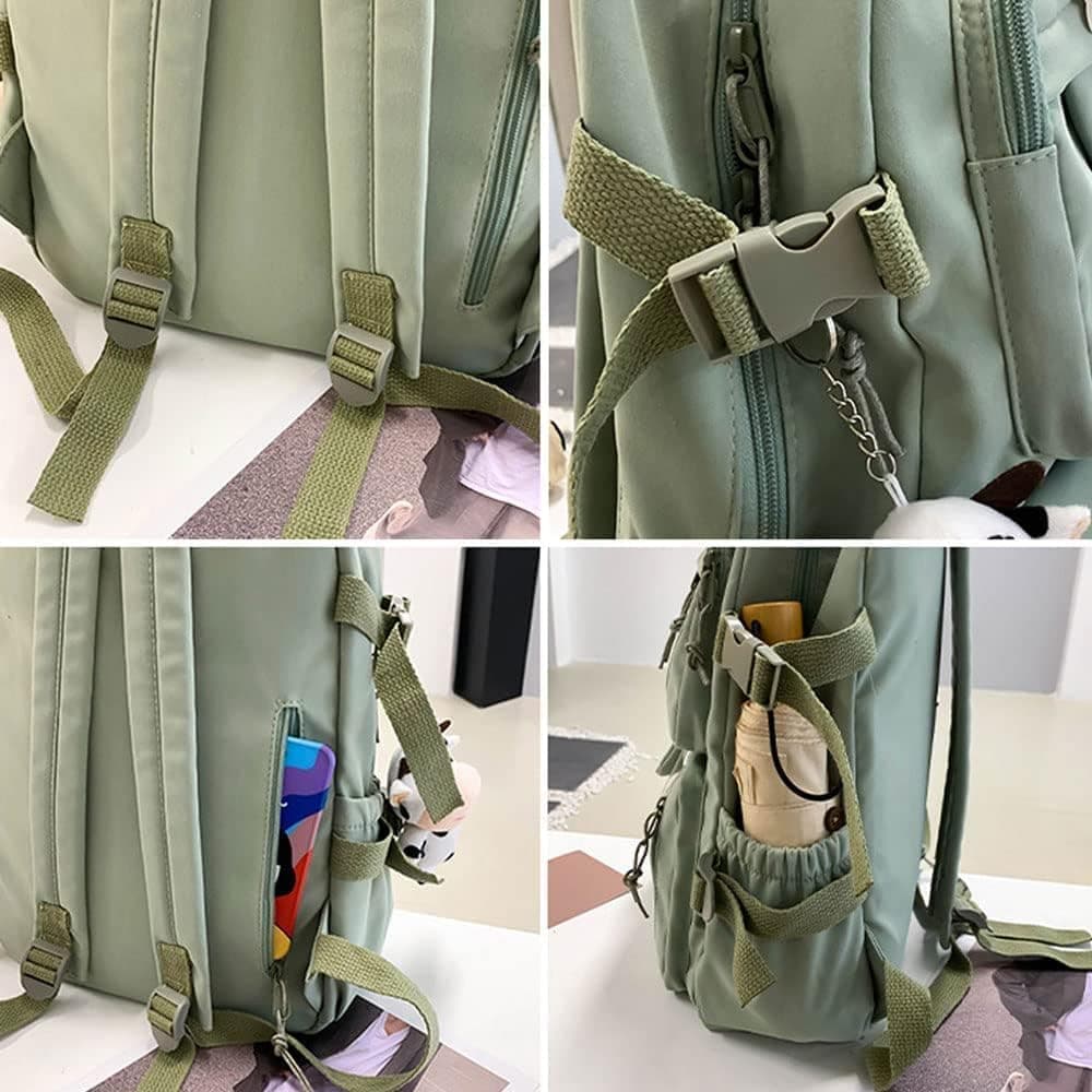 1 Black Children's Cute Backpack with Pins and Plush Pendant, School Travel Backpack for Girls, Waterproof
