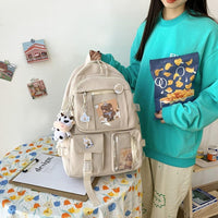Thumbnail for 1 Black Children's Cute Backpack with Pins and Plush Pendant, School Travel Backpack for Girls, Waterproof