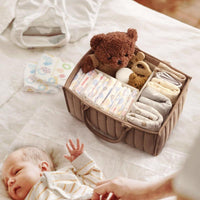 Thumbnail for Baby Diaper Storage Basket, Large Capacity Breathable Water Resistant, for Home and Travel Use, Brown