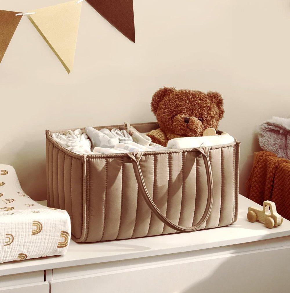 Baby Diaper Storage Basket, Large Capacity Breathable Water Resistant, for Home and Travel Use, Brown