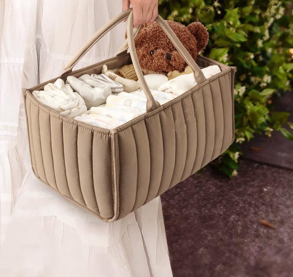 Baby Diaper Storage Basket, Large Capacity Breathable Water Resistant, for Home and Travel Use, Brown