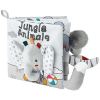 Thumbnail for 1 Baby Cloth Book, Soft Sensory Learning Toy for Infants with Animal Motifs, Grey and White, SZ3