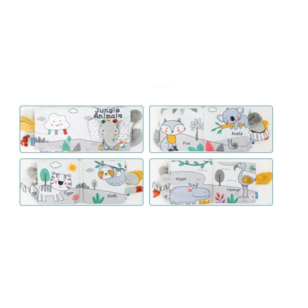 1 Baby Cloth Book, Soft Sensory Learning Toy for Infants with Animal Motifs, Grey and White, SZ3