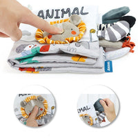 Thumbnail for 1 Baby Cloth Book, Soft Sensory Learning Toy for Infants with Animal Motifs, Grey and White, SZ3