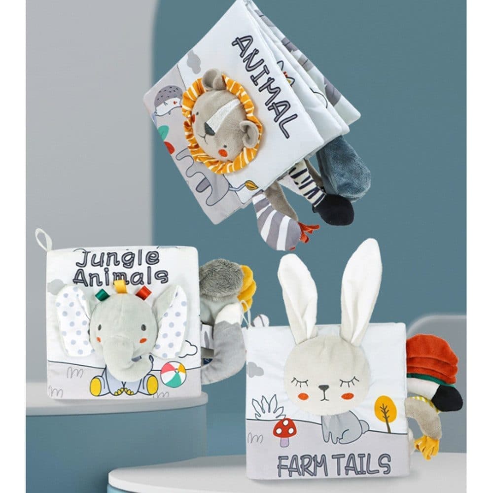 1 Baby Cloth Book, Soft Sensory Learning Toy for Infants with Animal Motifs, Grey and White, SZ3