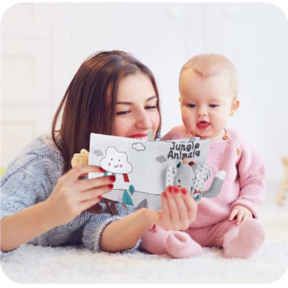 1 Baby Cloth Book, Soft Sensory Learning Toy for Infants with Animal Motifs, Grey and White, SZ3