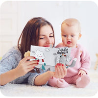 Thumbnail for 1 Baby Cloth Book, Soft Sensory Learning Toy for Infants with Animal Motifs, Grey and White, SZ3