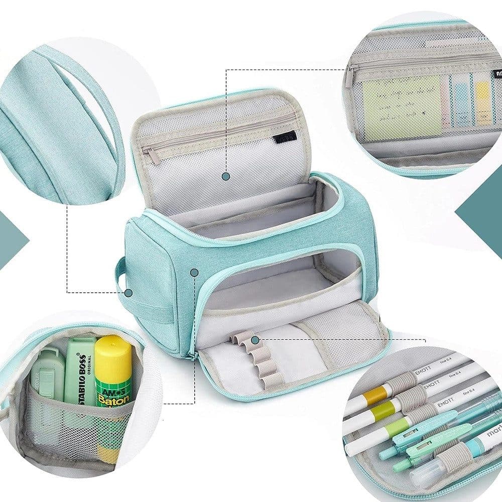 3 Layer School Pencil Case Pink, Multifunctional Spacious Pencil Bag for Pens and Stationery