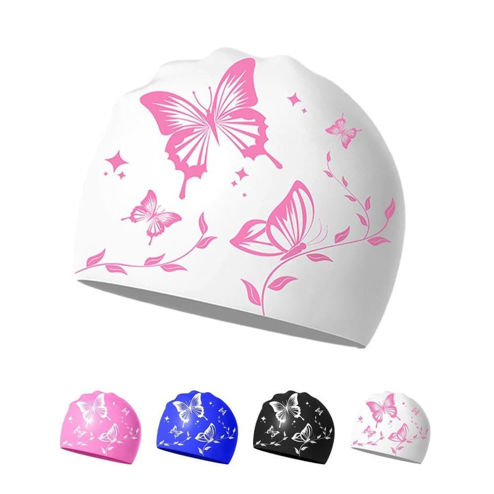 Waterproof Silicone Swimming Cap for Adults, Non-Slip Elastic Comfortable Swim Cap for Swimming and Water Activities, White