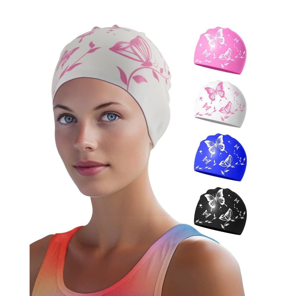 Waterproof Silicone Swimming Cap for Adults, Non-Slip Elastic Comfortable Swim Cap for Swimming and Water Activities, White