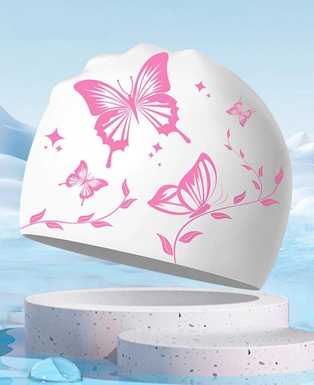 Waterproof Silicone Swimming Cap for Adults, Non-Slip Elastic Comfortable Swim Cap for Swimming and Water Activities, White