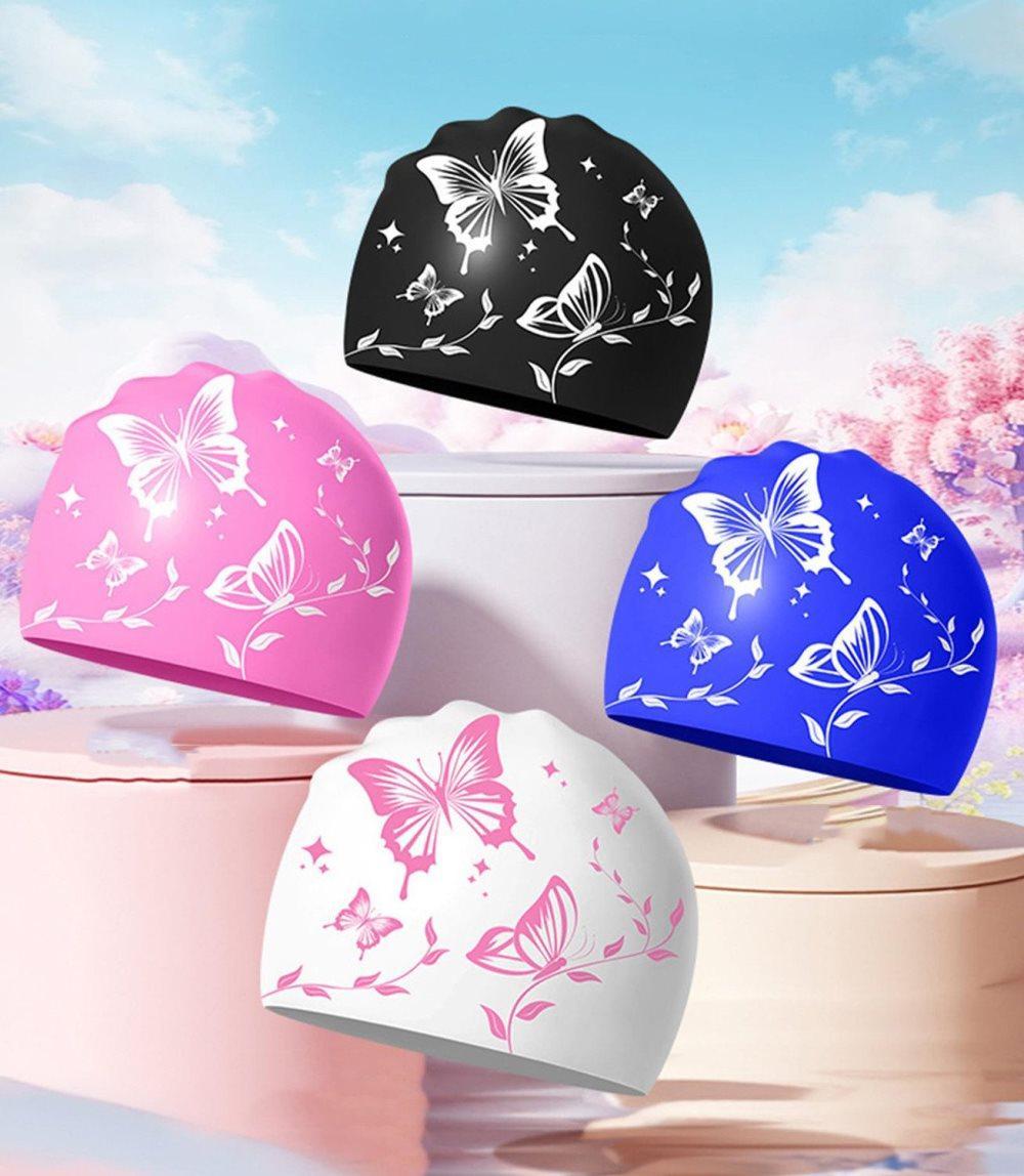 Waterproof Silicone Swimming Cap for Adults, Non-Slip Elastic Comfortable Swim Cap for Swimming and Water Activities, White