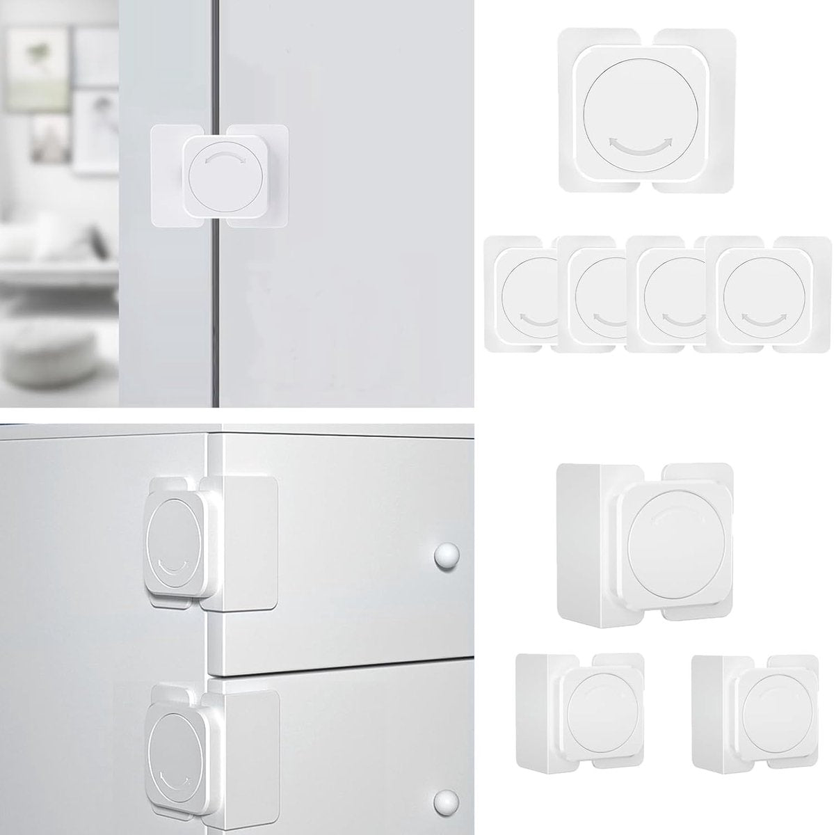 Child-safe cabinet locks - Child-safe locks for drawers and refrigerators - 3 easy-to-install units - 4 flush locks and 2 angled locks