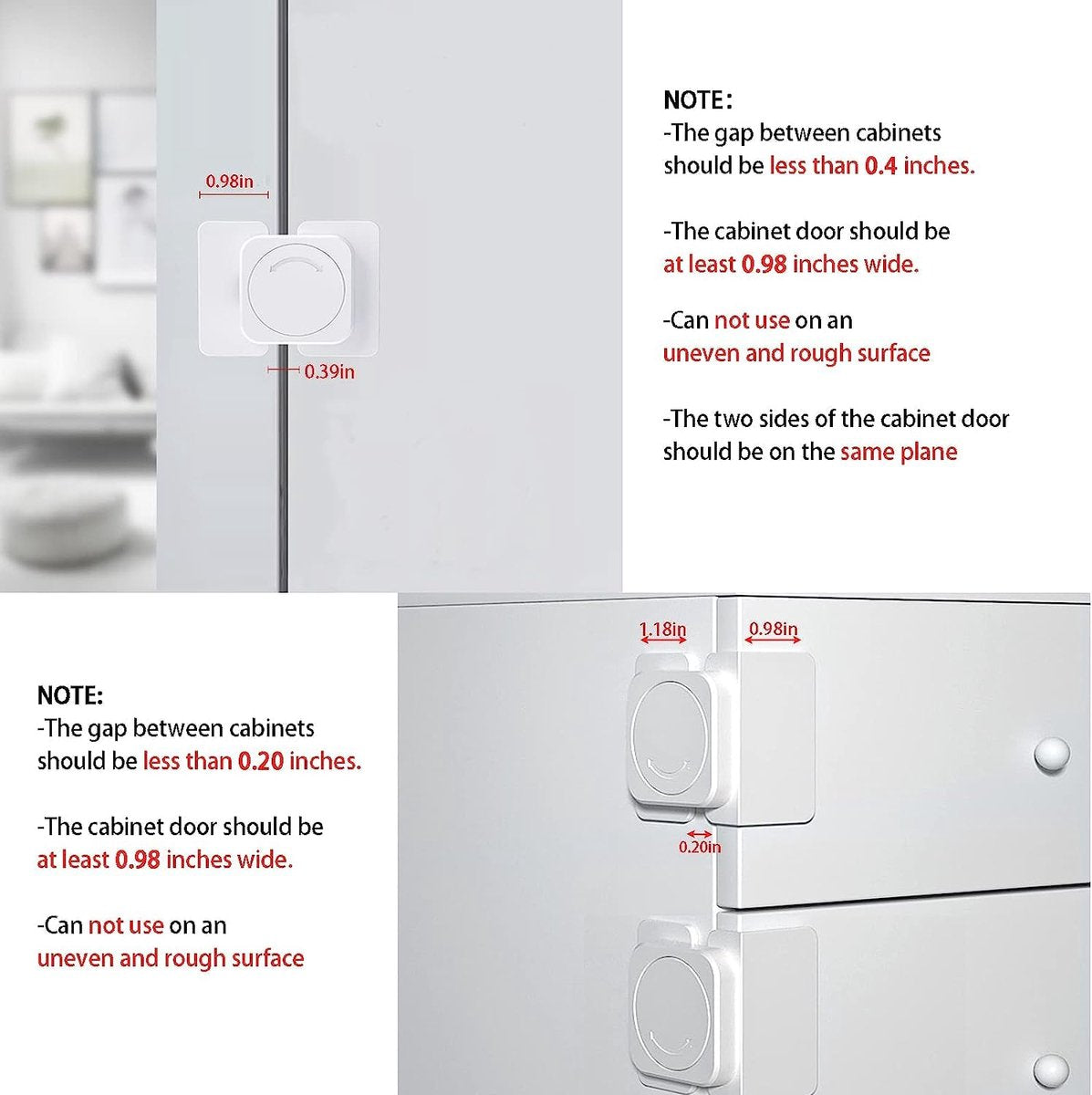 Child-safe cabinet locks - Child-safe locks for drawers and refrigerators - 3 easy-to-install units - 4 flush locks and 2 angled locks