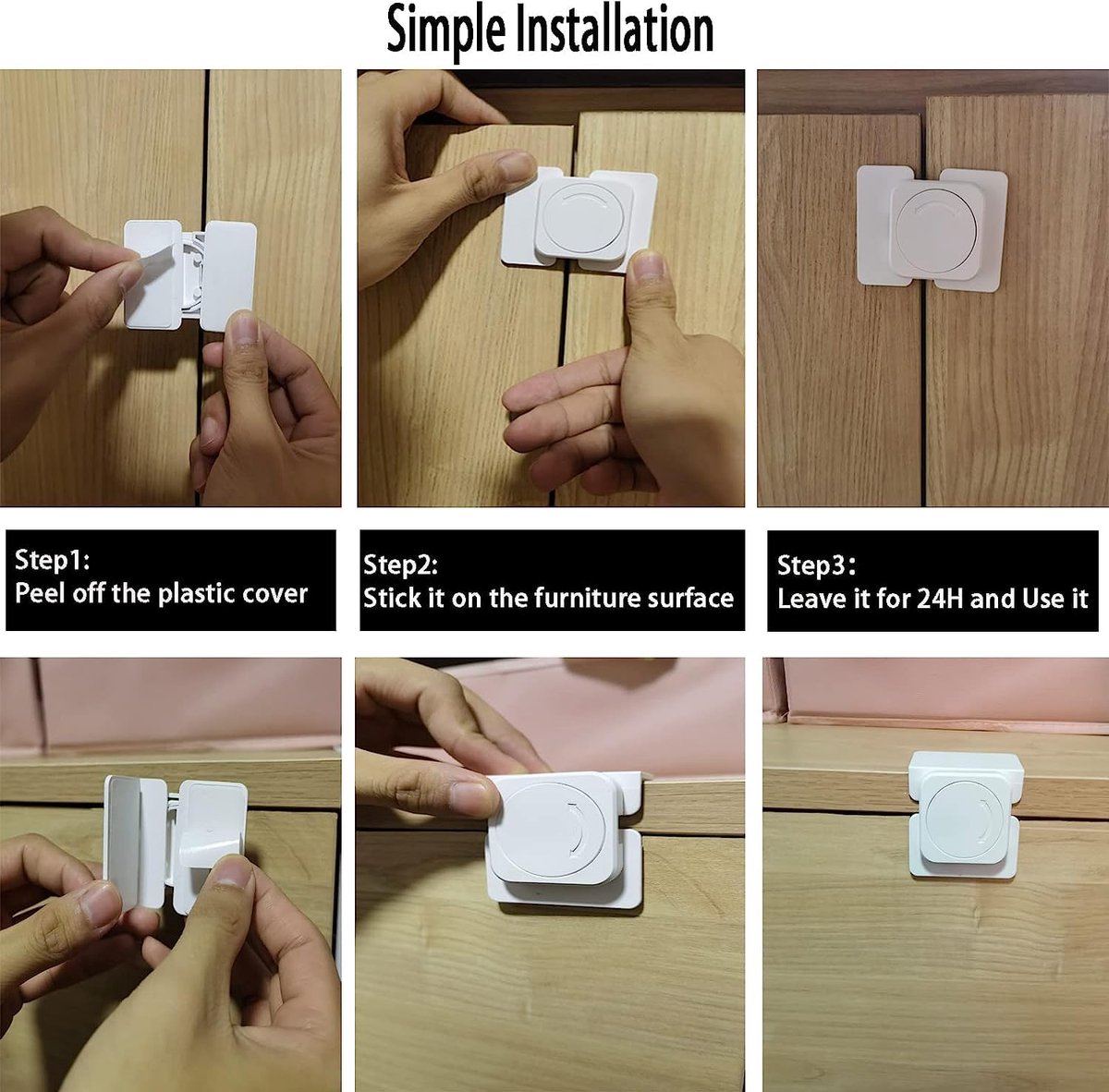 Child-safe cabinet locks - Child-safe locks for drawers and refrigerators - 3 easy-to-install units - 4 flush locks and 2 angled locks